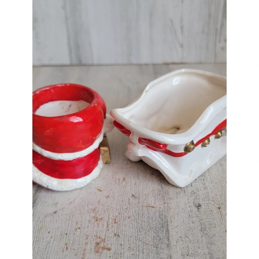 Vintage AS IS Santa Claus sled mini ceramic Xmas candle holder home decor